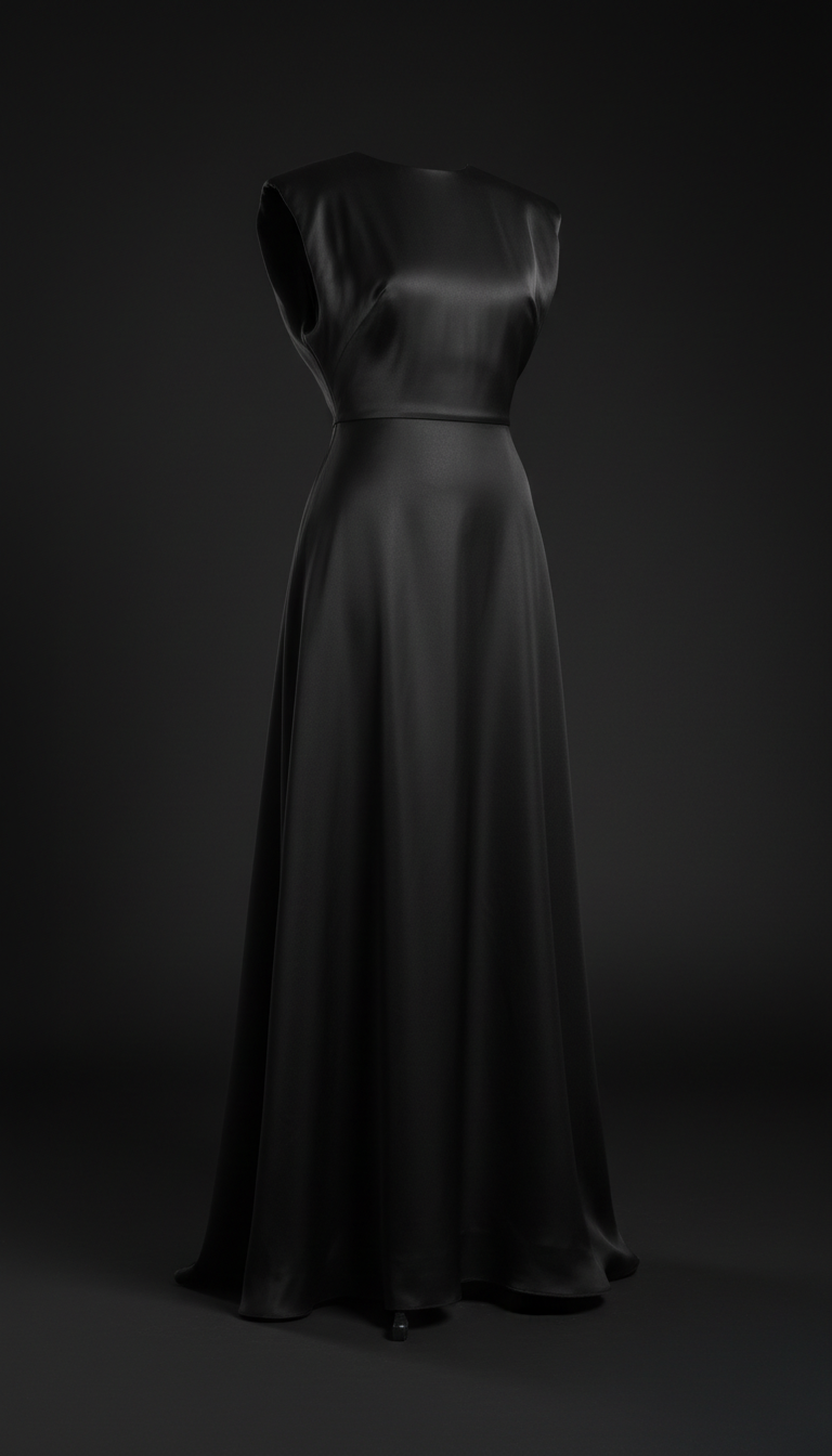 Matte Black Silk Statement Dress